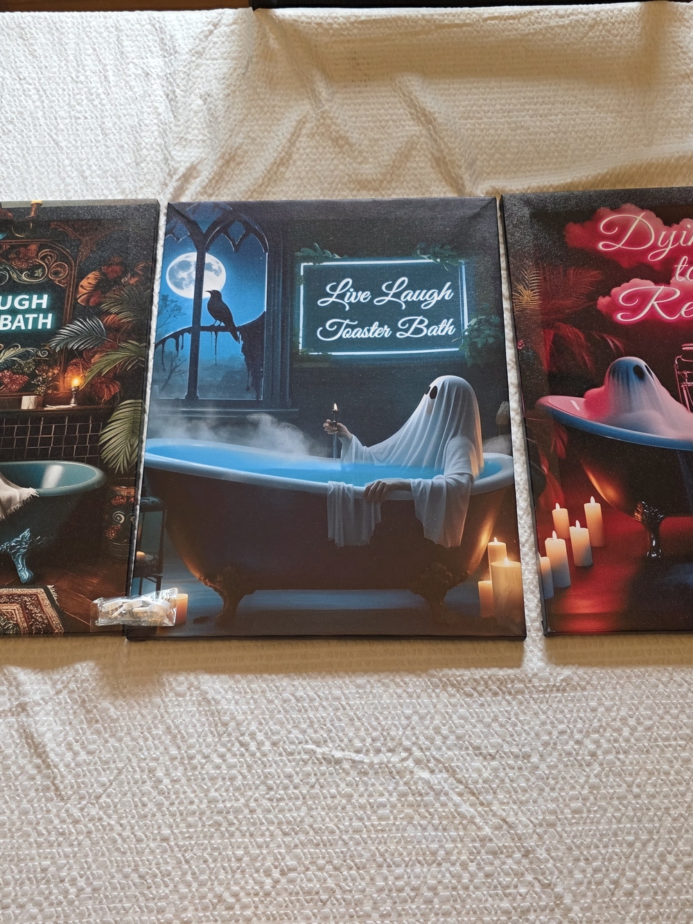 Canvas Wall Art - Ghost Bathtub Print X3